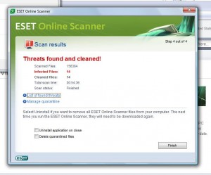 This is a picture of the Eset interface showing 14 infected files.  Calgary Computer Repair recommends eset online scanner.