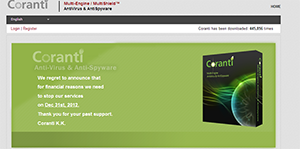 A photo of Coranti's website saying they're closing on Dec. 31 2012.