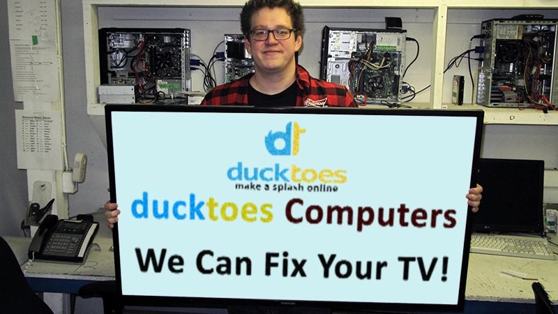 An image that says ducktoes can fix your television.